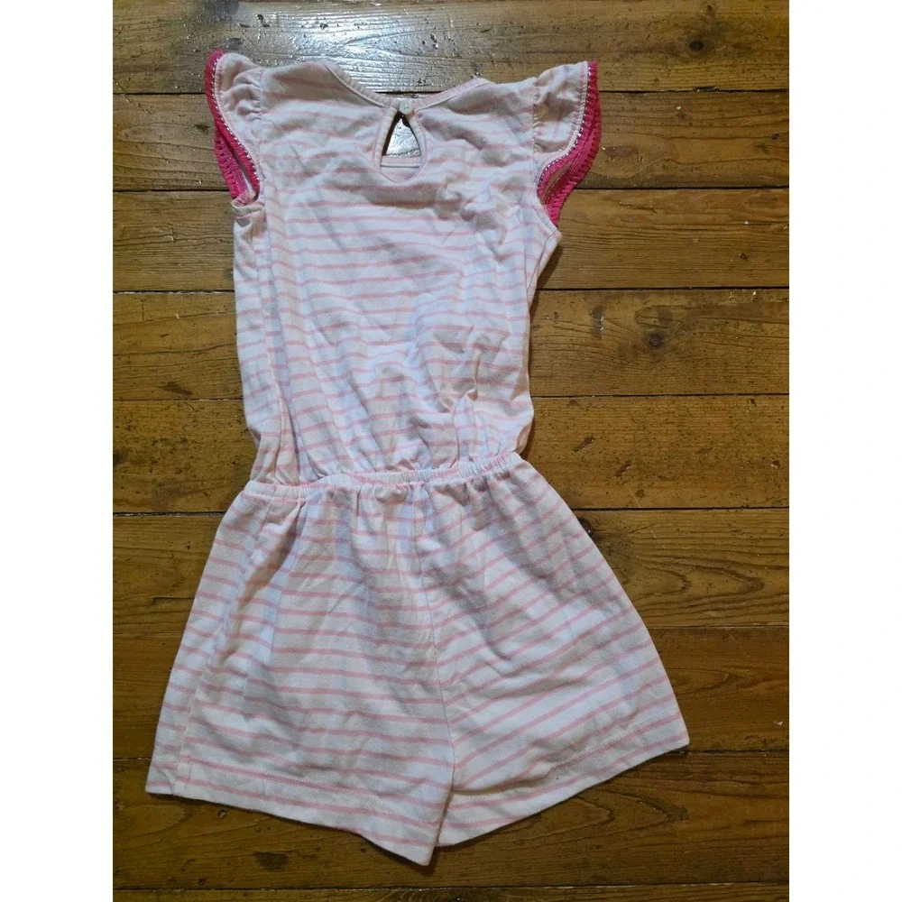 The Childrens Place‎ Girls Pink White Striped Flutter Sleeve Romper 3T